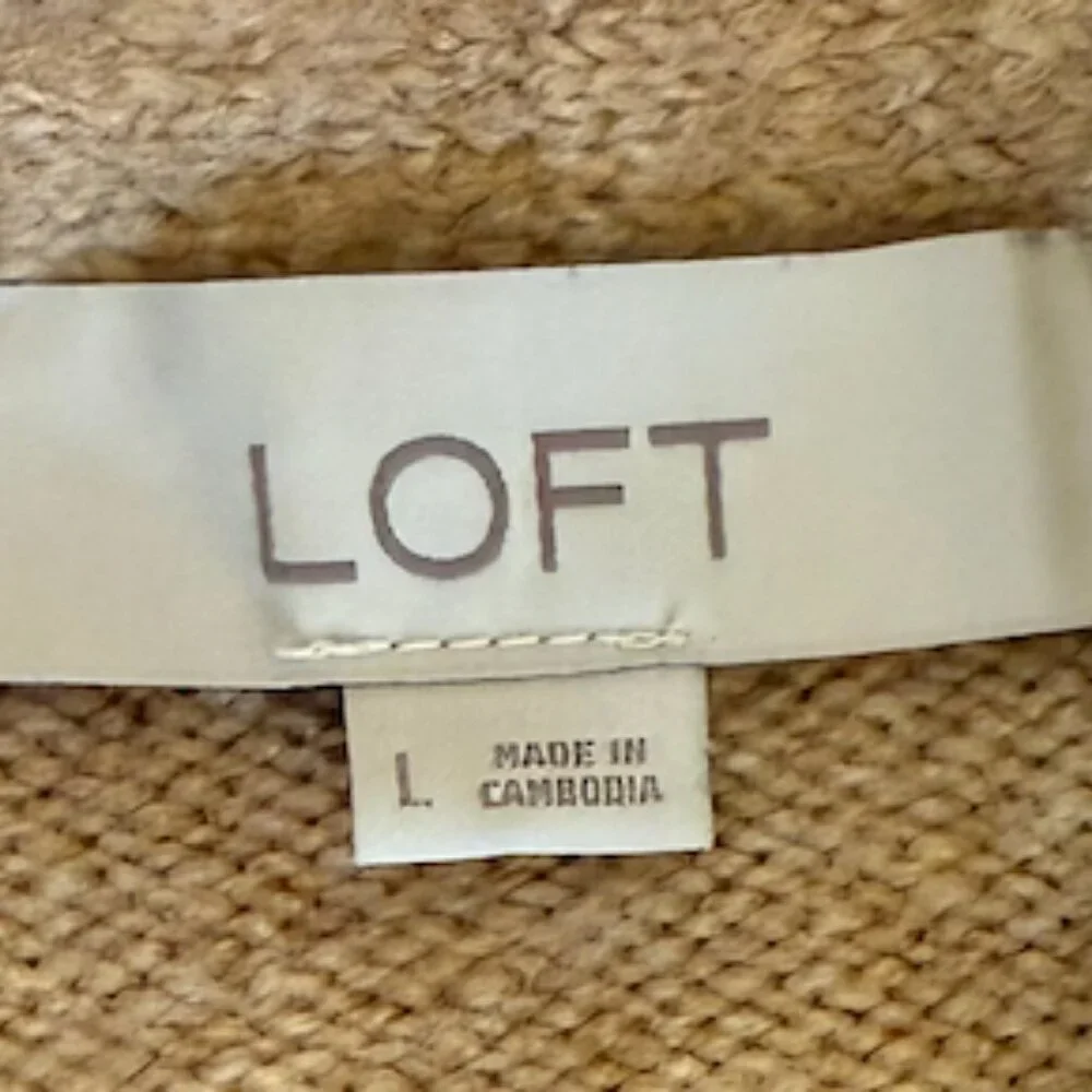 LOFT Camel Open Front Cardigan Large Long Cozy Sweater - Picture 4 of 6